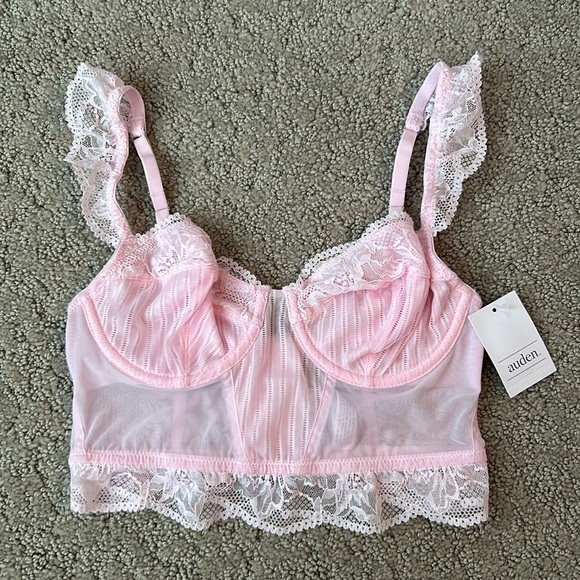 Auden Lace Mesh Corset Bra Lingerie Pink Underwire Bralette Feminine Sexy XS NWT - Picture 2 of 10